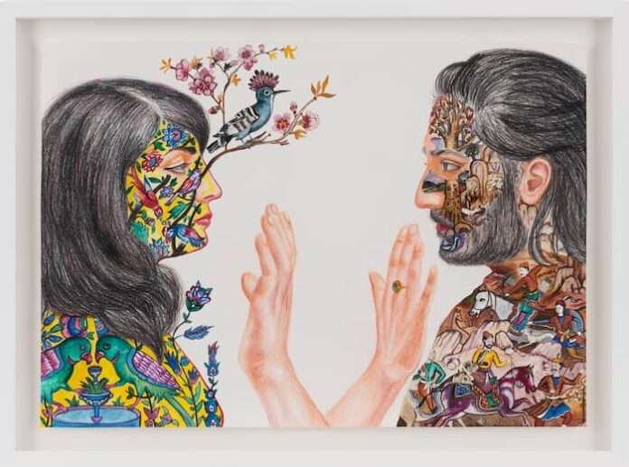 Nazanin Pouyandeh, Sans titre, 2023, technique mixte sur papier, 33,5 × 48 cm. © Nazanin Pouyandeh et Courtoisie de la Galerie TEMPLON, Paris-Bruxelles-New York. Photographie Laurent Edeline